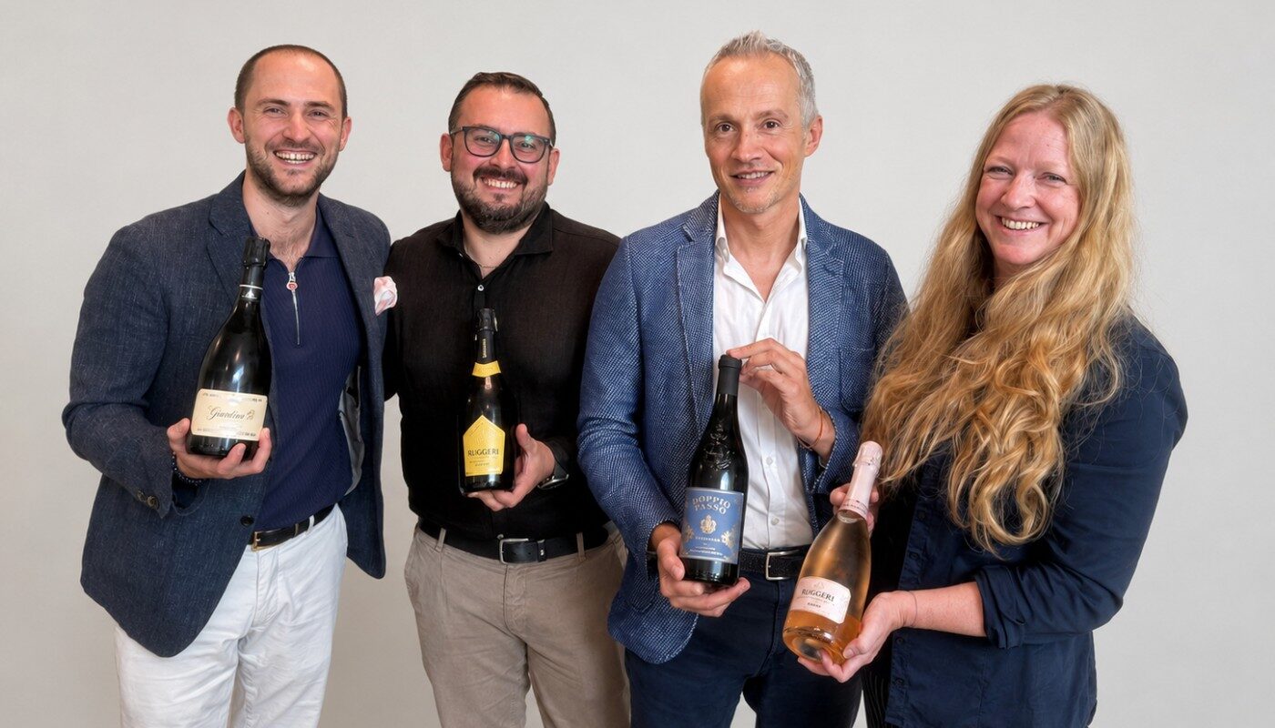 V.l.n.r._ Benjamin Leitner (Geschäftsführer P.M. Mounier), Gianni Zucchetto (Export Manager Ruggeri), Alessio Pavan (General Manager Doppio Passo), Gabriele Eidher (Marketing)